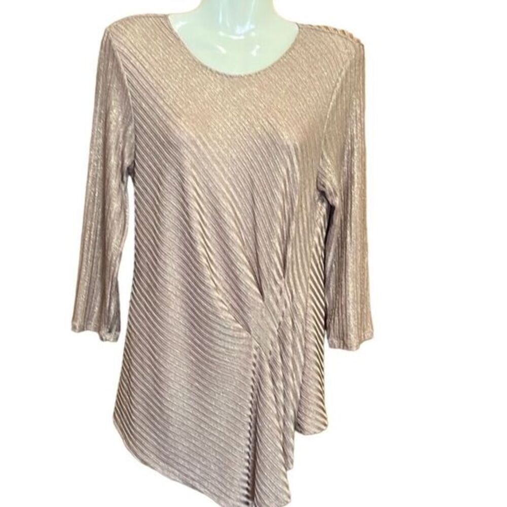 Vince Camuto womens top Small Rose Taupe ribbed subtle metallic asymmetrical hem